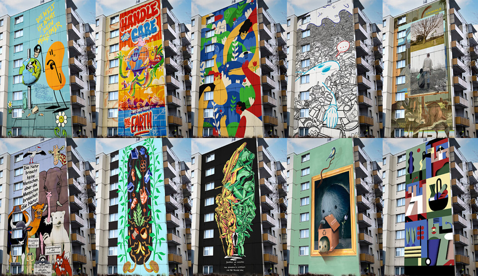 Auf eine Hausfassade werden verschiedene Entwürfe von Graffiti-Künstlern projiziert.